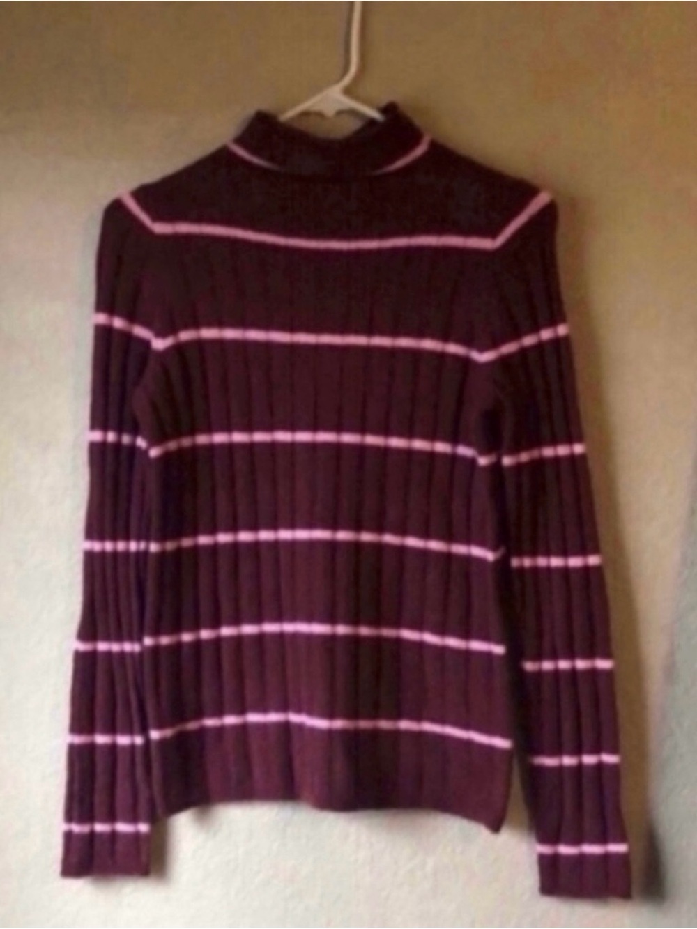New Madewell Sweater Women’s Burgundy & Pink Stipe Mock neck Casual Knit Sz XS - Picture 11 of 11